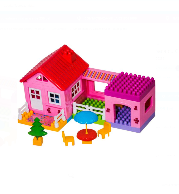 Cuburi de construit tip lego 36 piese mari, Casuta, 18 luni+