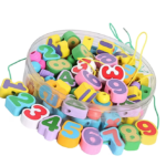 Joc de tip Montessori, set 86 margele din lemn, 3 ani