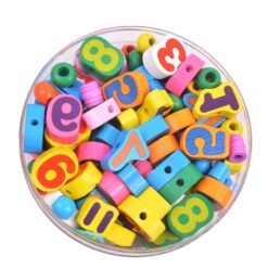 Joc de tip Montessori, set 86 margele din lemn, 3 ani