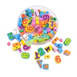 Joc de tip Montessori, set 86 margele din lemn, 3 ani