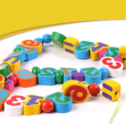 Joc de tip Montessori, set 86 margele din lemn, 3 ani