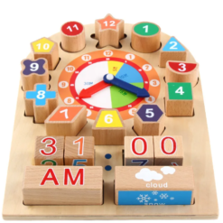 Joc educativ din lemn-Invata ceasul si vremea, 12 luni+