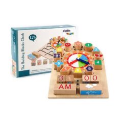 Joc educativ din lemn-Invata ceasul si vremea, 12 luni+