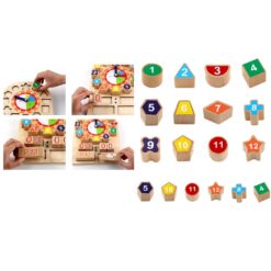 Joc educativ din lemn-Invata ceasul si vremea, 12 luni+