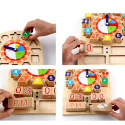 Joc educativ din lemn-Invata ceasul si vremea, 12 luni+