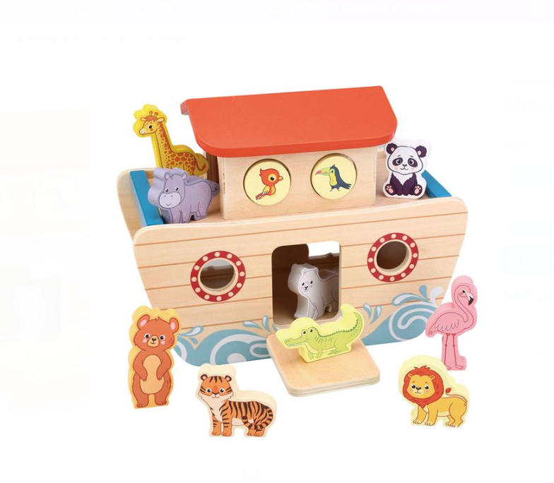 Jucarie educativa din lemn, Arca cu animale, 2 ani