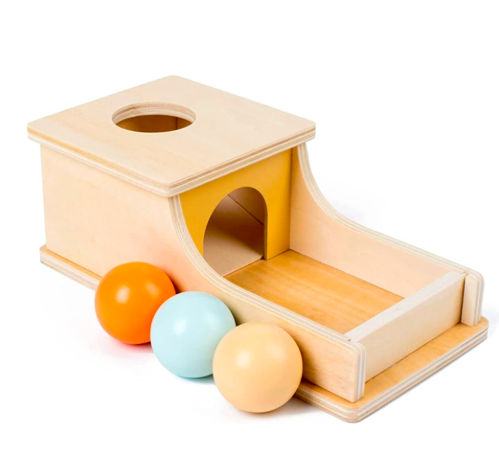 Cutia permanentei Montessori, cu bile si ciocan