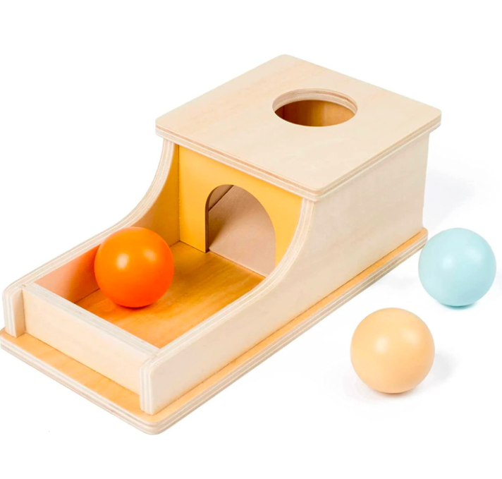 Cutia permanentei Montessori, cu bile si ciocan