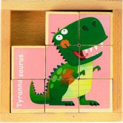 Set 3 puzzle cubic din lemn - Dinozauri, 9 cuburi