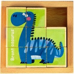Set 3 puzzle cubic din lemn - Dinozauri, 9 cuburi