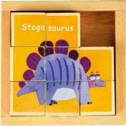 Set 3 puzzle cubic din lemn - Dinozauri, 9 cuburi
