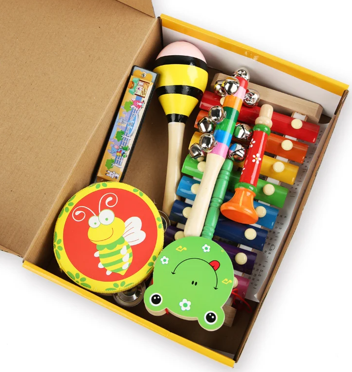 Set 8 instrumente muzicale din lemn pentru copii, 3 ani+ 01