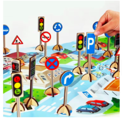 Joc educativ din lemn, Educatia Rutiera, 55 piese, 3 ani+