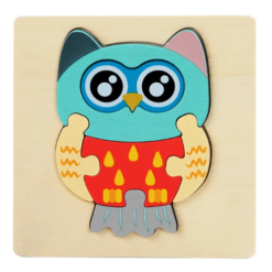 Puzzle 3D din lemn cu 7 piese - Bufnita, 3 ani