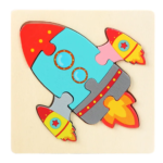 Puzzle 3D din lemn cu 7 piese - Racheta, 3 ani