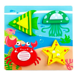 Puzzle 3D din lemn cu piese groase, 3 ani, Kabi