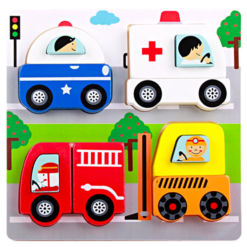 Puzzle 3D din lemn cu piese groase, 3 ani, Kabi