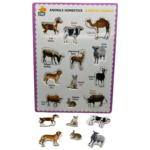 Puzzle incastru din lemn in Limba Romana si Engleza, Animale domestice