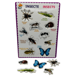 Puzzle incastru din lemn in Limba Romana si Engleza, Insecte