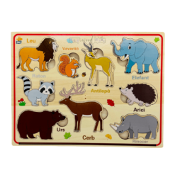 Puzzle magnetic din lemn in Limba Romana, Animale salbatice
