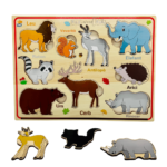 Puzzle magnetic din lemn in Limba Romana, Animale salbatice