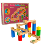 Set de constructie din lemn circuit cu bile - Marble Track, 42 piese, 3 ani