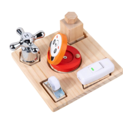 Joc de tip Montessori cu 5 activitati, Busy Bord cu robinet, 3 ani+