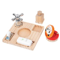 Joc de tip Montessori cu 5 activitati, Busy Bord cu robinet, 3 ani+