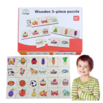 Puzzle de asociere din lemn cu 3 piese, 24 piese