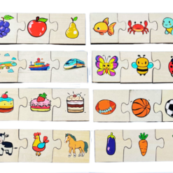 Puzzle de asociere din lemn cu 3 piese, 24 piese