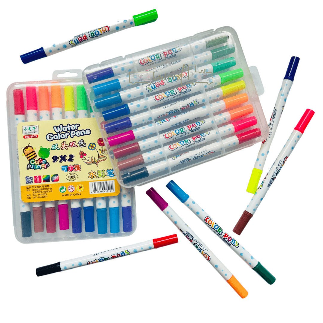 Set 9 carioci lavabile cu cap dublu, 18 culori