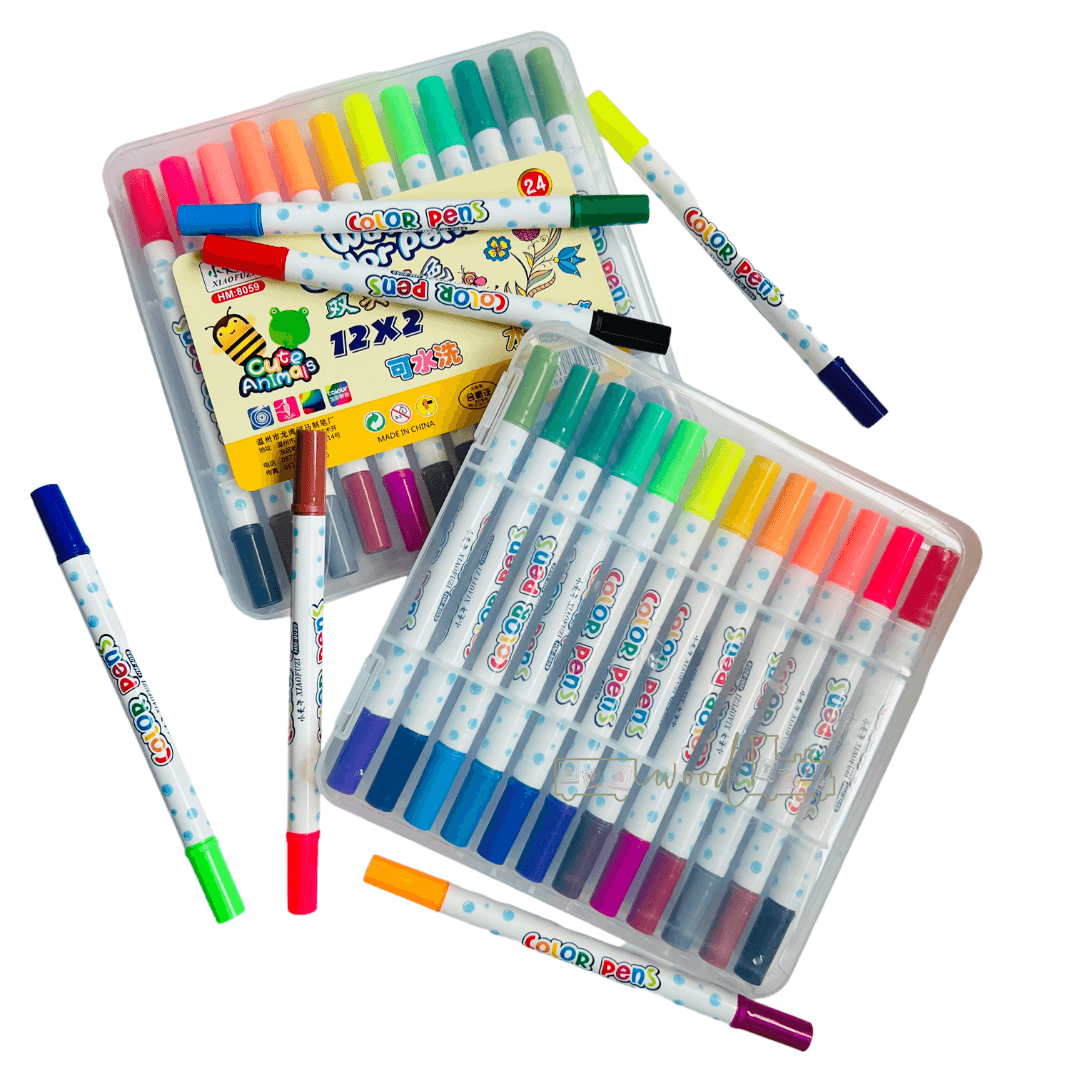 Set 12 carioci lavabile cu cap dublu, 24 culori