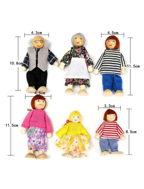 Set de Papusi din lemn pentru Case de Papusi, Familia