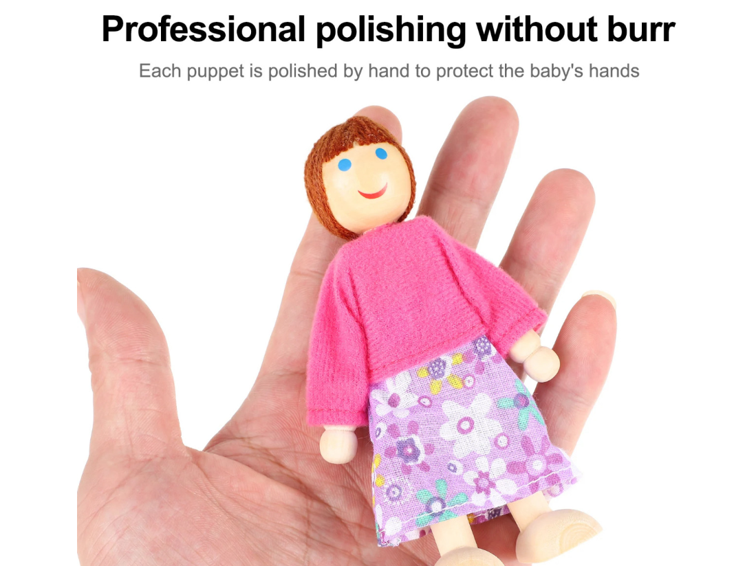 Set de Papusi din lemn pentru Case de Papusi, Familia