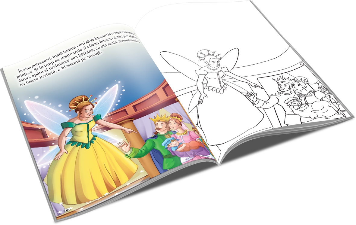 Carte de povesti si colorat, Frumoasa Adormita, 3 ani+