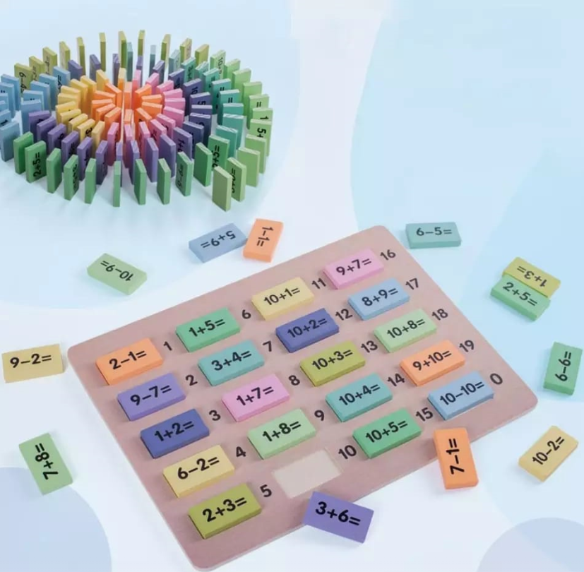 Joc educativ 2 in 1, Jenga, Domino si Matematica, 3 ani