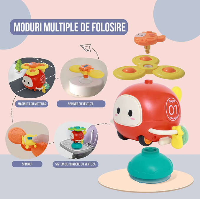 Jucarie interactiva bebelusi, 4 in 1, Ventuza si jucarie zornaitoare, 18 luni+