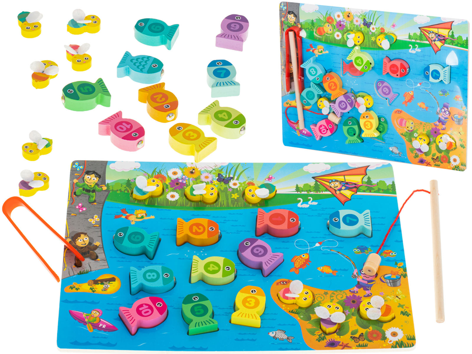 Puzzle incastru lemn si joc magnetic de pescuit, Animale Marine, 3 ani