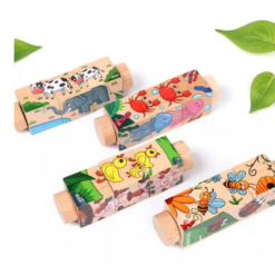 Set 4 puzzle cubic, rotativ, din lemn