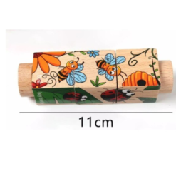 Set 4 puzzle cubic, rotativ, din lemn