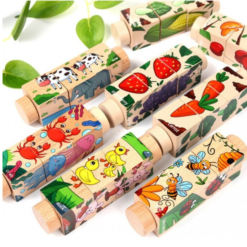 Set 4 puzzle cubic, rotativ, din lemn