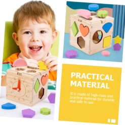 Cub Sortator de forme geometrice si ceas, din Lemn, 3 ani+