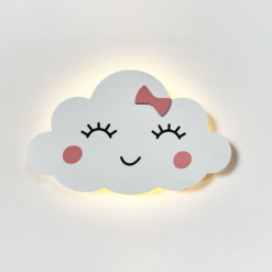 Lampa de veghe din lemn, pentru perete cu led, Norisor Alb