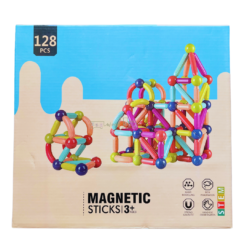 Set de constructie 3D, magnetic, 128 piese, 3 ani