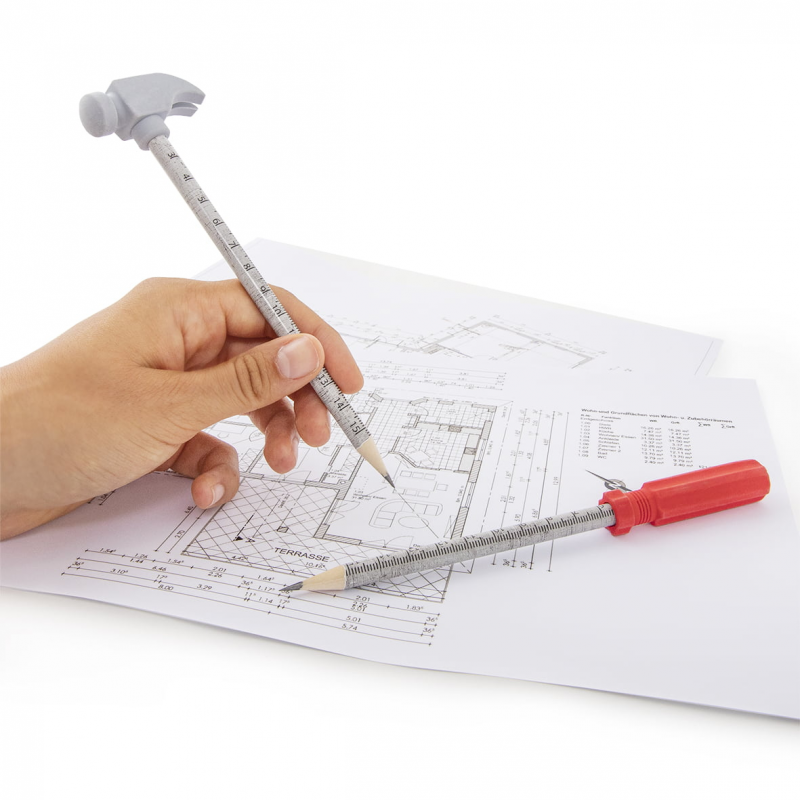 Creion grafit Trendhaus CH28374, HB, corp rotund gri, gradat 17cm, cu guma de sters, cap model unelte, set 2 buc - imagine 2