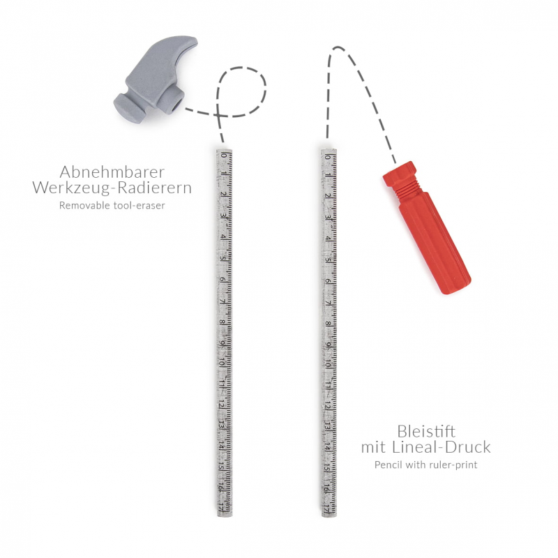 Creion grafit Trendhaus CH28374, HB, corp rotund gri, gradat 17cm, cu guma de sters, cap model unelte, set 2 buc - imagine 3