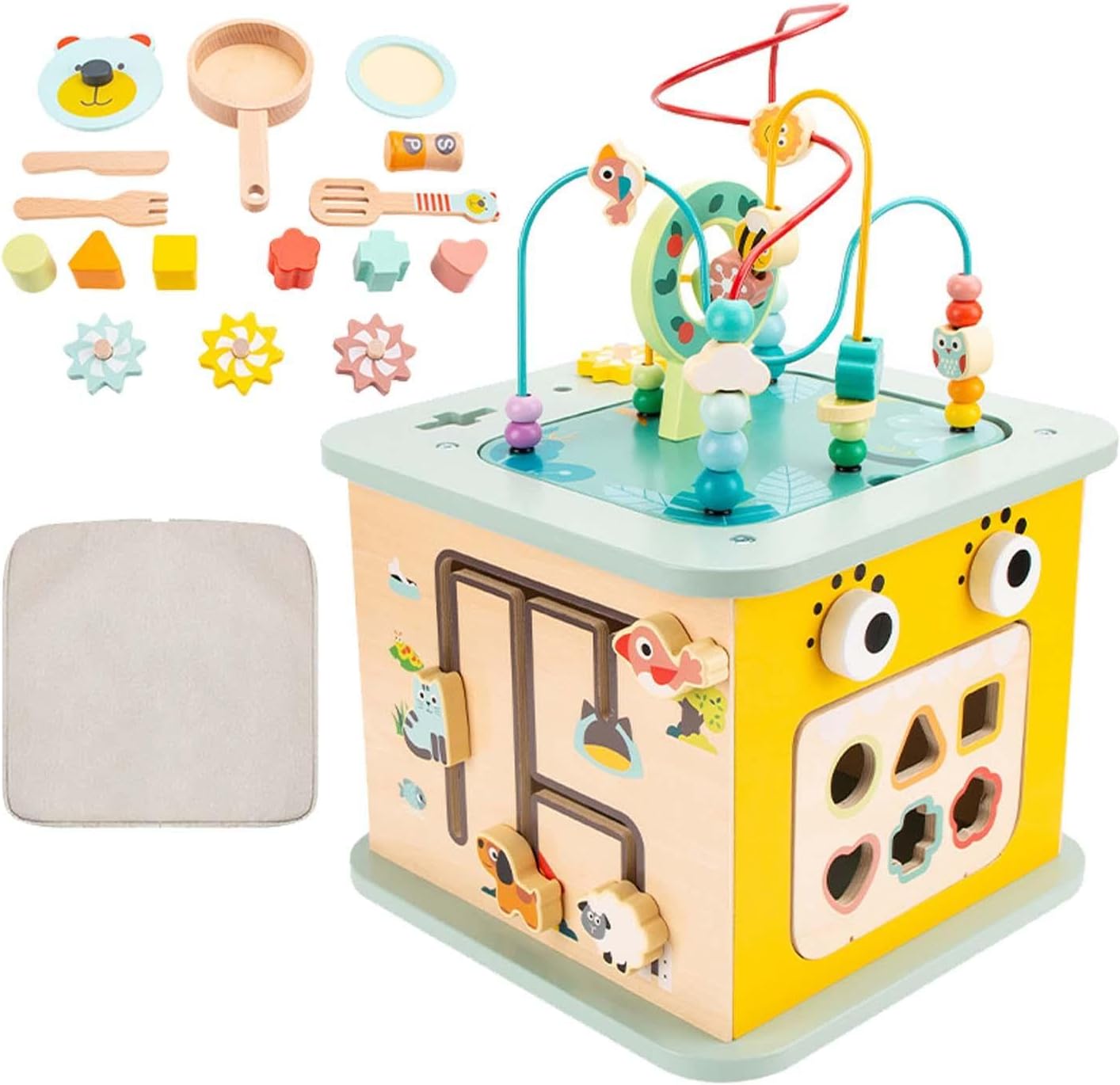 Cub Educativ bebe, din lemn cu 8 in 1 activitati, 3 ani