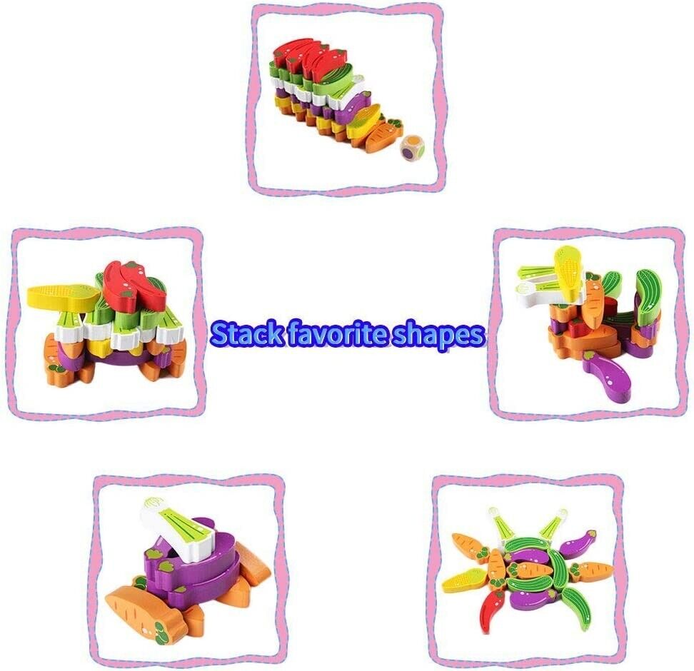 Joc de societate Jenga, 55 piese, Legume, 3 ani+