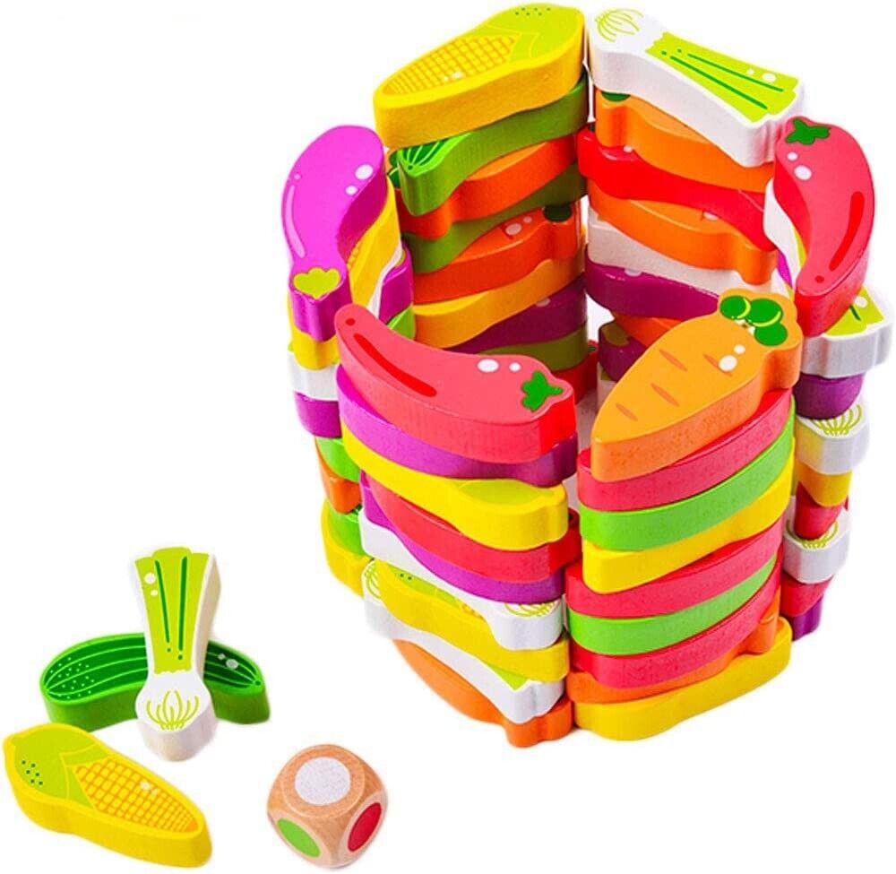 Joc de societate Jenga, 55 piese, Legume, 3 ani+