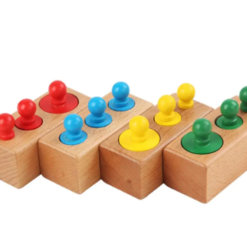 Joc din lemn de tip Montessori - Set cilindri colorati, 3 ani